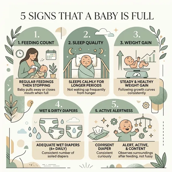 Infographics 5 chỉ số vàng nhận biết bé sơ sinh đã bú đủ sữa mẹ chuẩn WHO và AAP