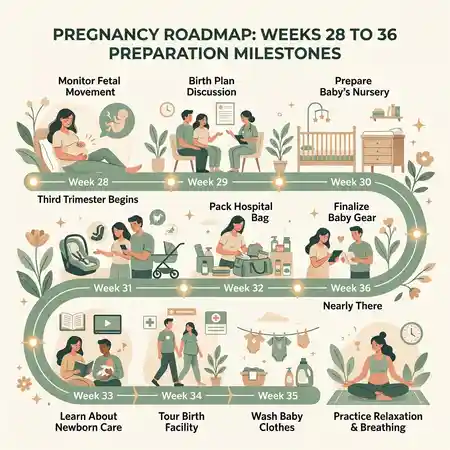 Sơ đồ timeline lộ trình các cột mốc chuẩn bị sữa mẹ chi tiết theo các tuần thai kỳ