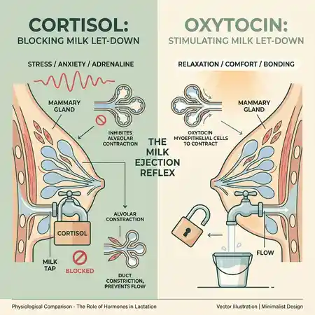 Sự đối nghịch giữa Cortisol gây stress giảm sữa và Oxytocin giúp kích thích dòng sữa mẹ khi phản tư viết nhật ký