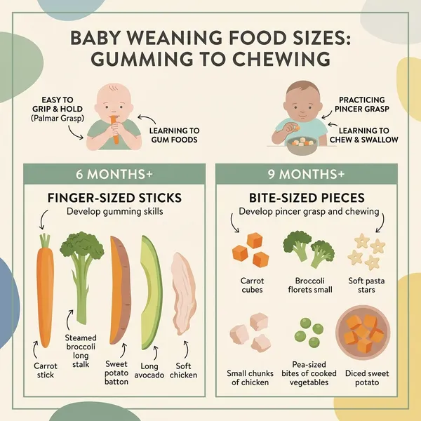 Hướng dẫn kích thước cắt thái rau củ quả chống nghẹn cho bé ăn dặm từ 6 đến 12 tháng tuổi
