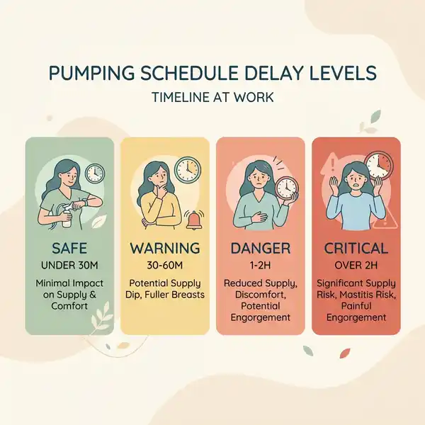 Sơ đồ 4 cấp độ trễ cữ vắt sữa văn phòng và giải pháp cơ học để ngăn ngừa tắc tia sữa cấp tính