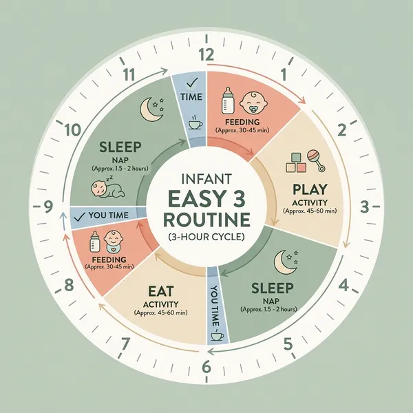 Biểu đồ tròn nếp sinh hoạt EASY 3 cho trẻ từ 0 đến 2 tháng tuổi