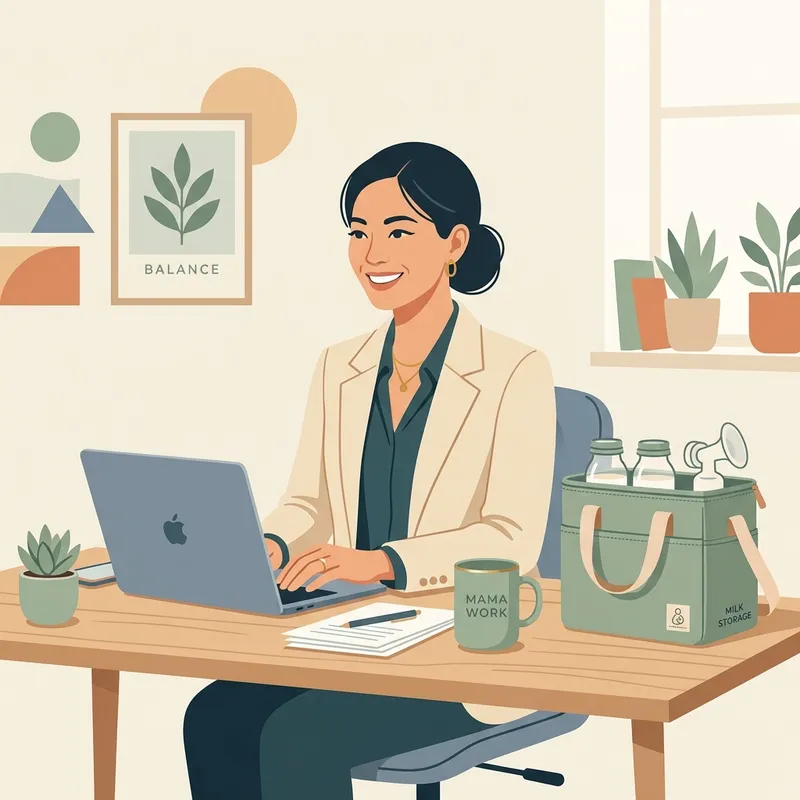 Hình minh họa mẹ công sở năng động tự tin vừa đi làm vừa duy trì hút sữa cho con bằng túi trữ lạnh sữa chuyên dụng