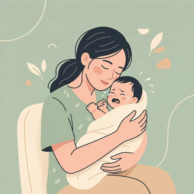 Hình ảnh mẹ ôm bé vỗ về nhẹ nhàng vượt qua các tuần bão nhận thức Wonder Weeks một cách thấu cảm